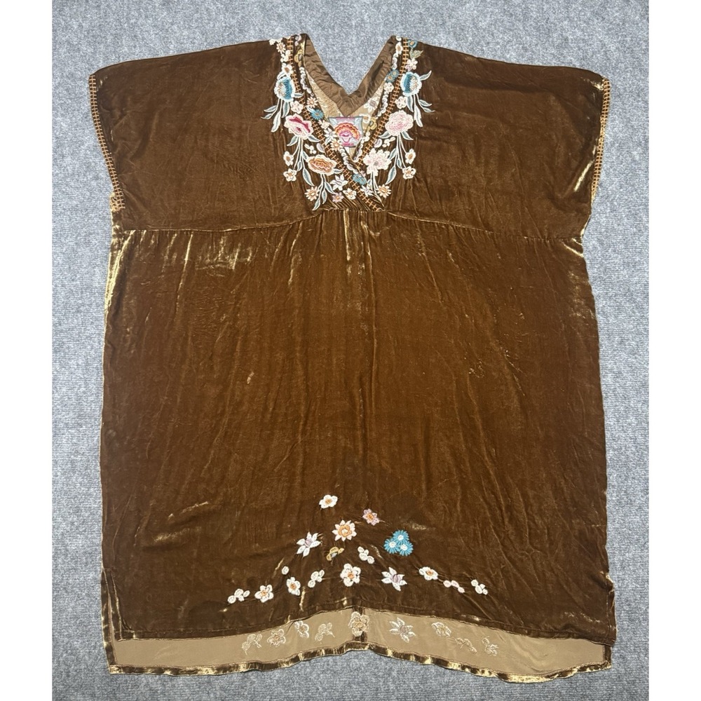 JW Los Angeles Johnny Was Embroidered Tunic Top XL Mustard Velvet Boho Aztec